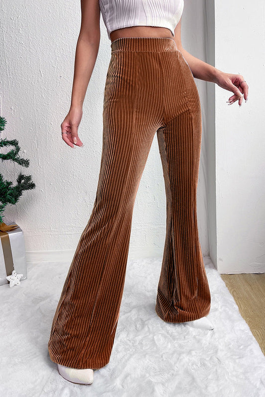 Brown High-Rise Corduroy Flared Pants