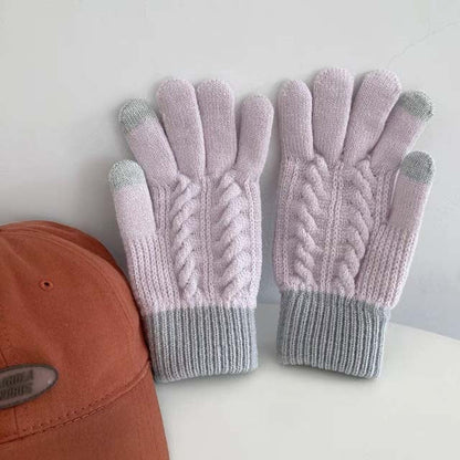 Warme Kabelstrick-Handschuhe Lila