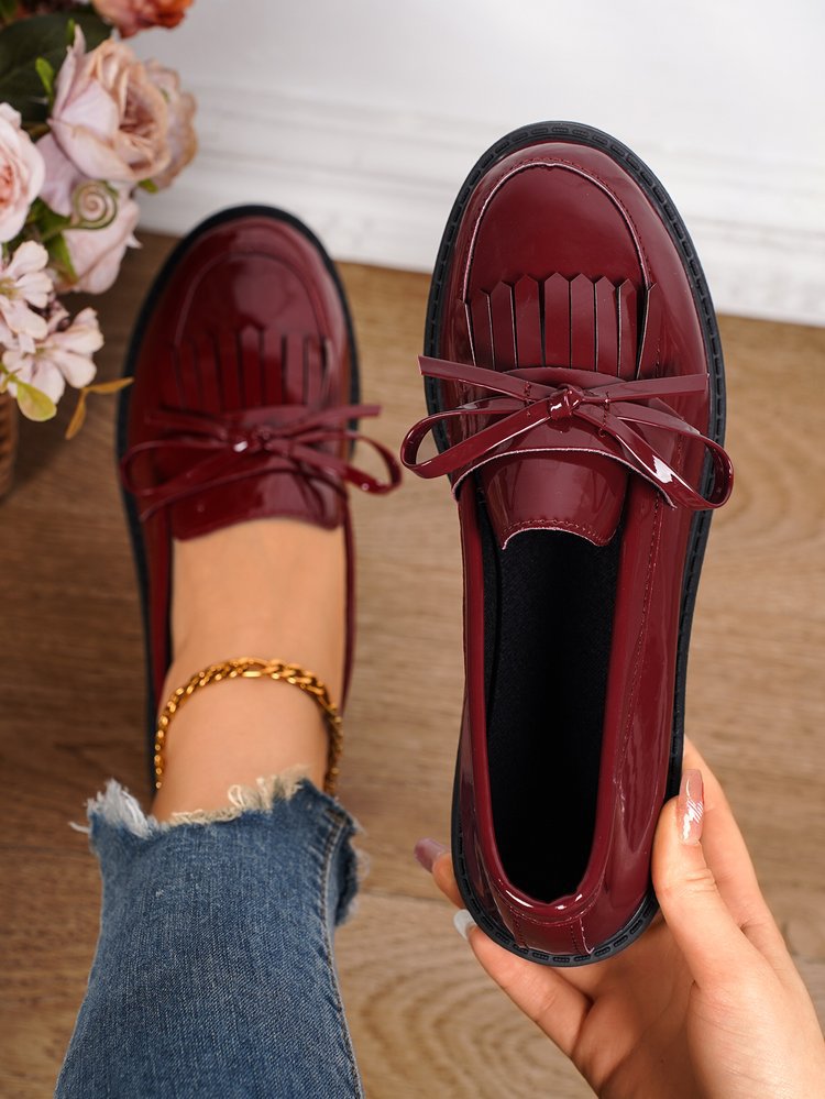 Shiny Patent Tassel Flat Loafers