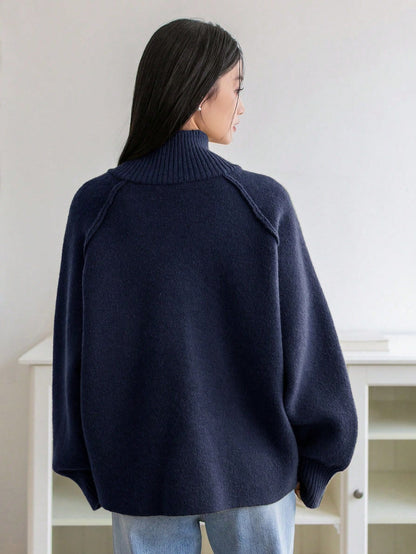 Cozy solid color stand collar zipper knitted cardigan top