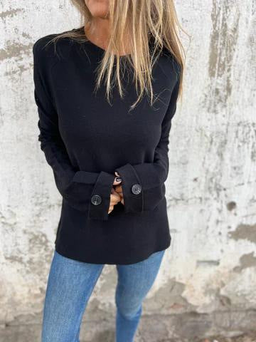 Loose solid color long-sleeved button cuffs top