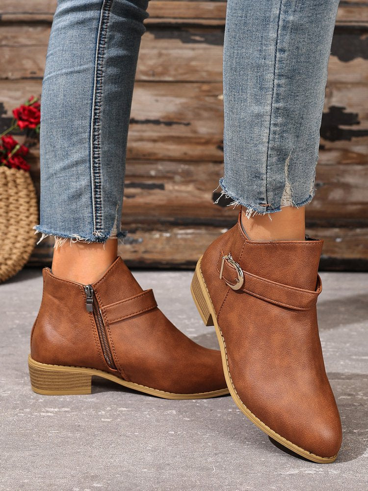 Classic Side Zipper Metal Buckle Chelsea Boots