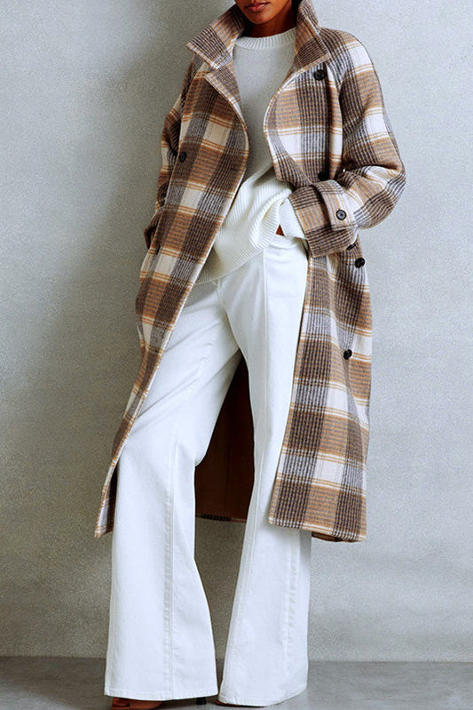 The Architect Contrast color waist plaid woolen long coat