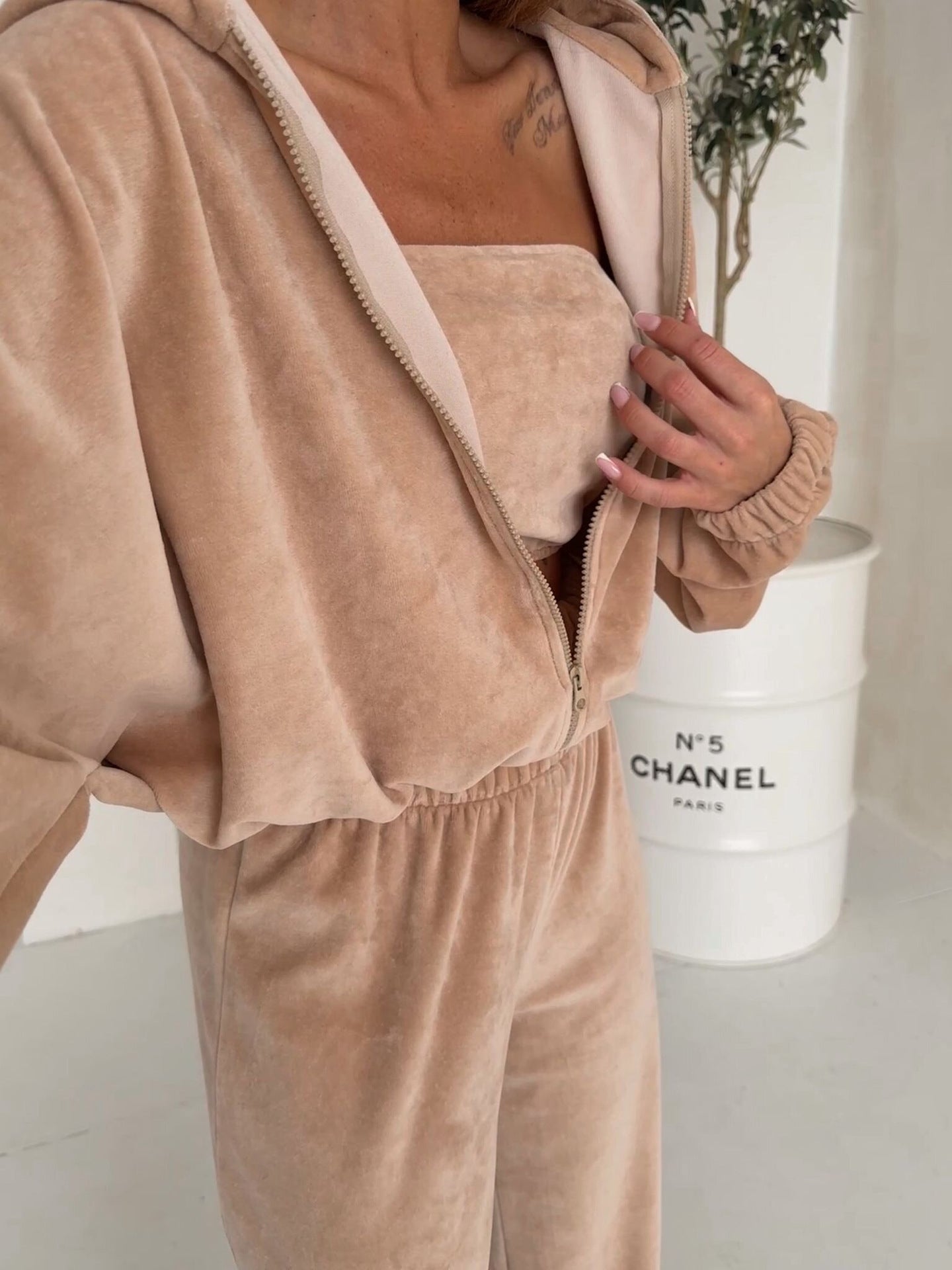 Afternoon Nap Hooded Cardigan and Elastic Wide-Leg Pants