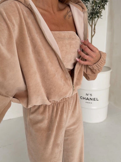 Afternoon Nap Hooded Cardigan and Elastic Wide-Leg Pants