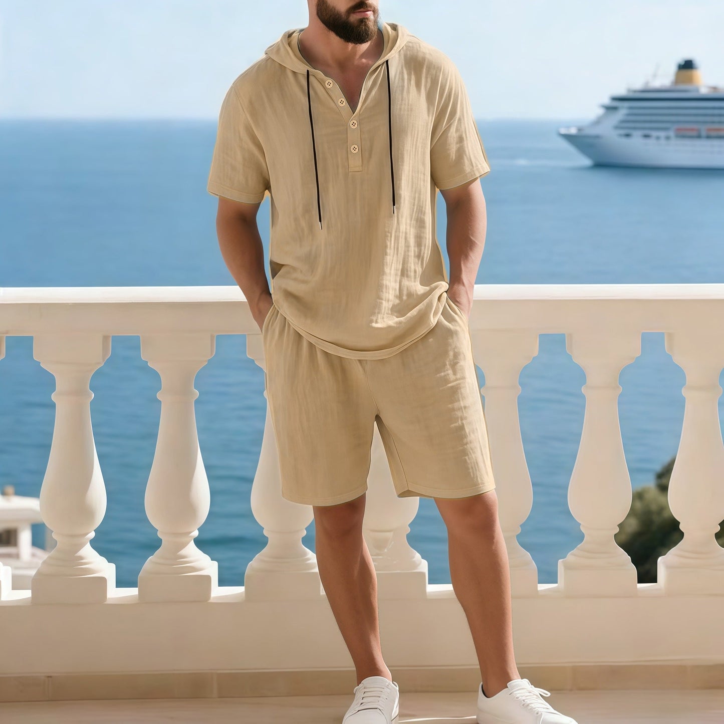 Hochwertiges Sommer-Zweiteiler-Set für Herren | Lässiges Kurzarmhemd + Shorts【Kostenloser Versand】