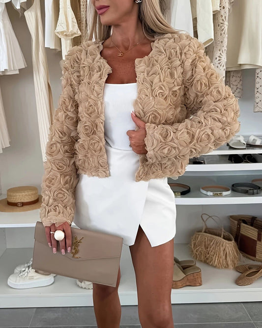 Spring Garden Round Neck Floral Cropped Jacket