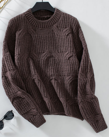 Solid Color Cable Knit Pullover