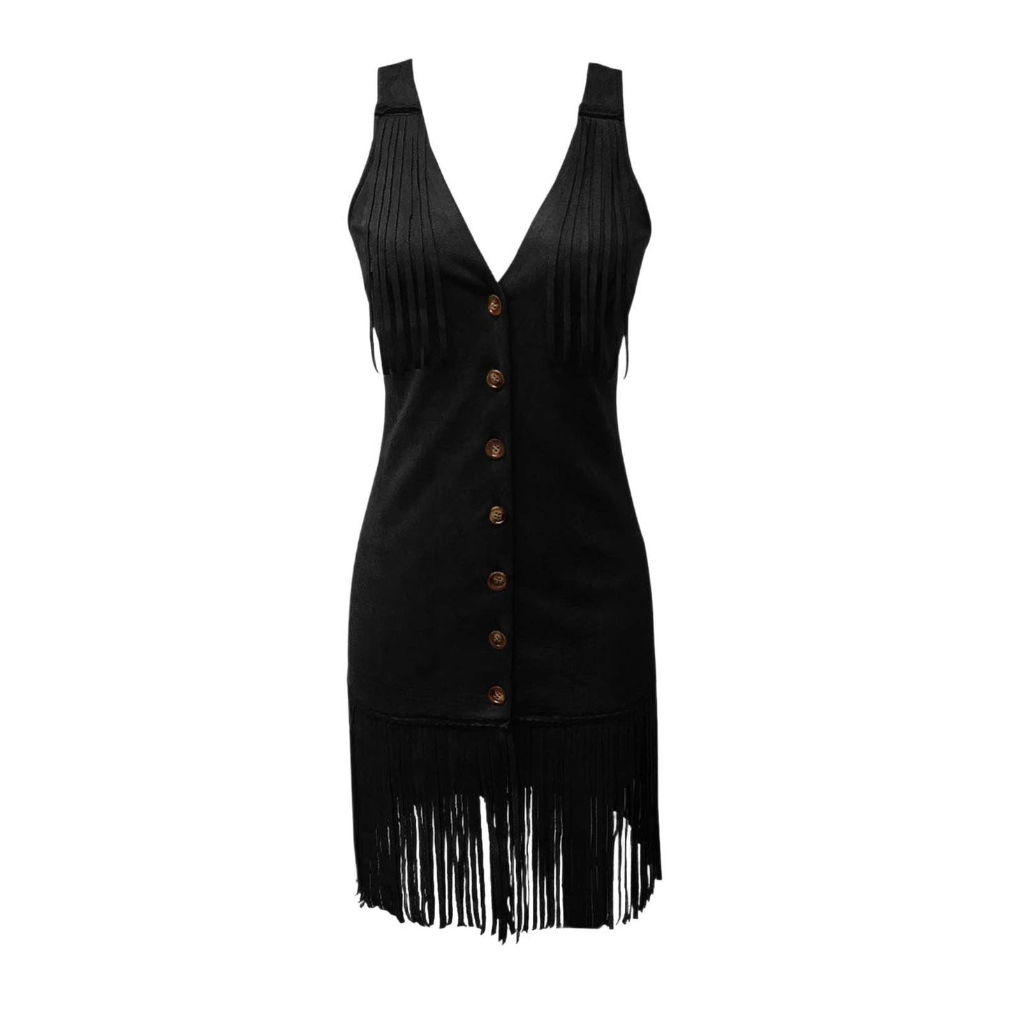 Fringe Suede Mini Dress with Buttons for Women - Clara