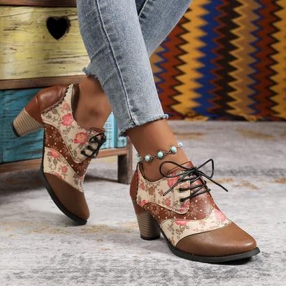 Retro ethnic thick high heels ankle Martin boots