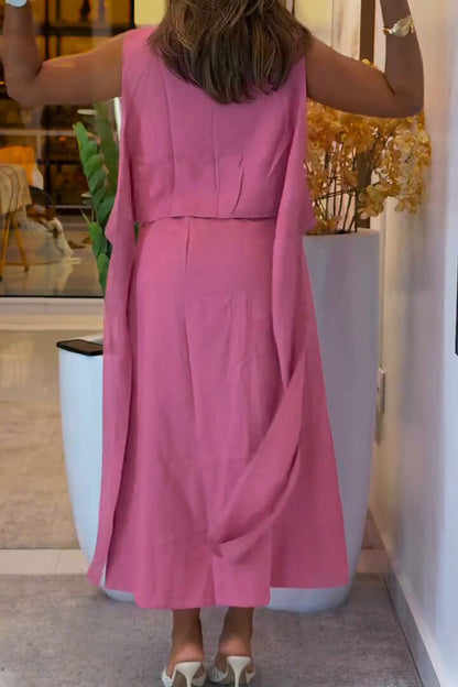 Sleeveless Belted Button-Up Midi Shirt Dress