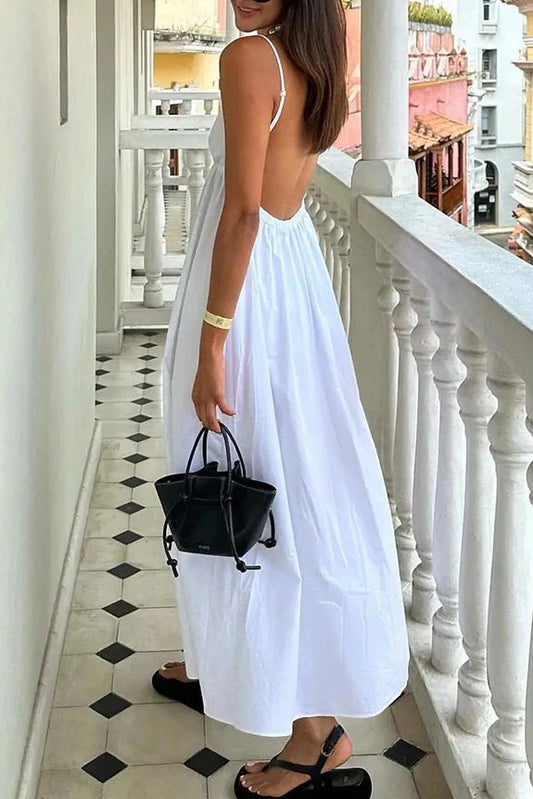 White V-neck halter top large hem dress