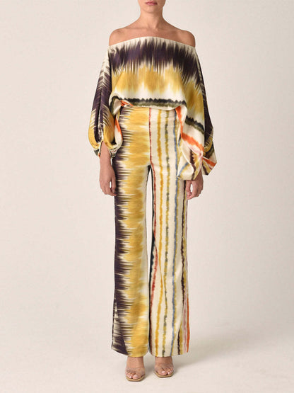 Multicolor Off-Shoulder Tie-Dye Jumpsuit with Wide Legs for Women - Rachele