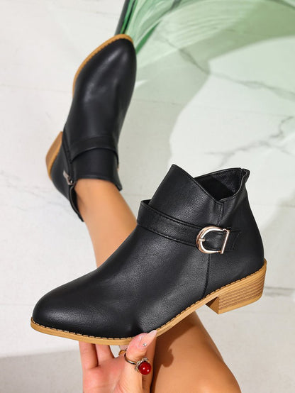 Classic Side Zipper Metal Buckle Chelsea Boots