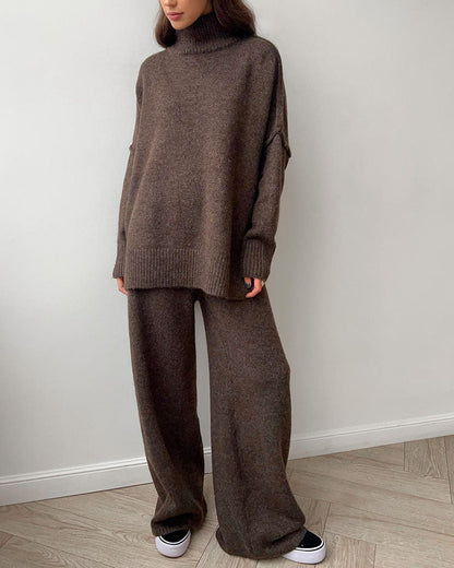 Slouchy turtleneck sweater and pants suit