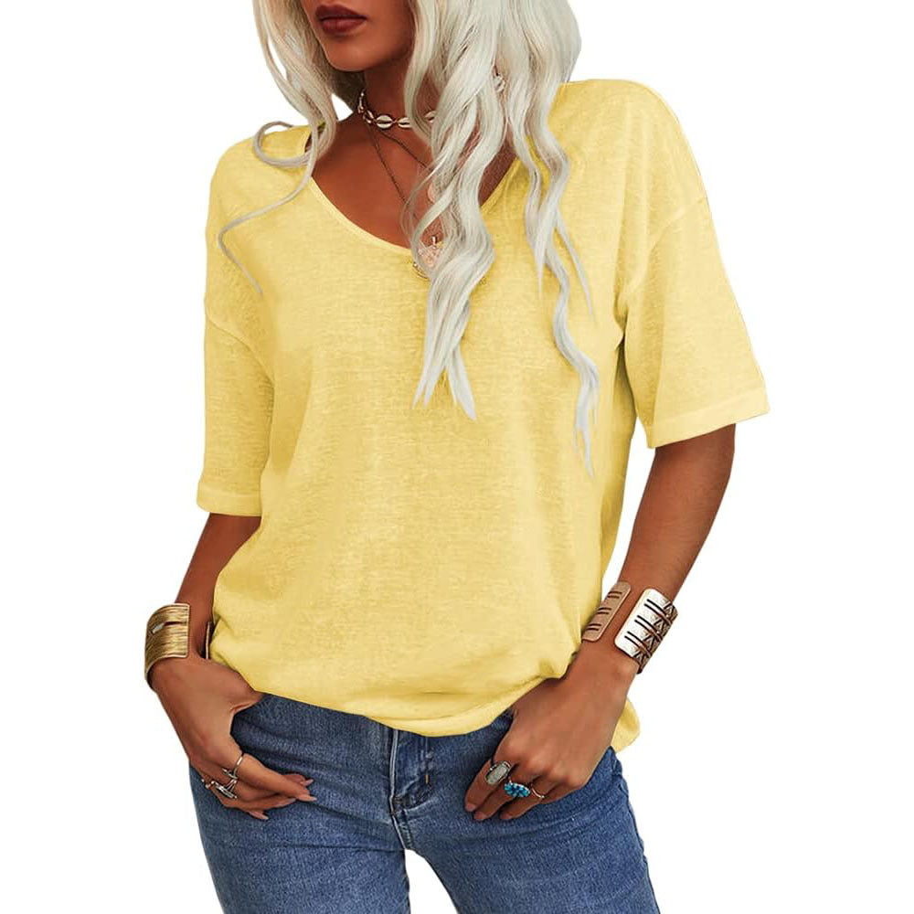 🔥Letzter Tag 63 % Rabatt🔥Einfarbiges Damen-T-Shirt mit V-Ausschnitt – 12 FARBEN