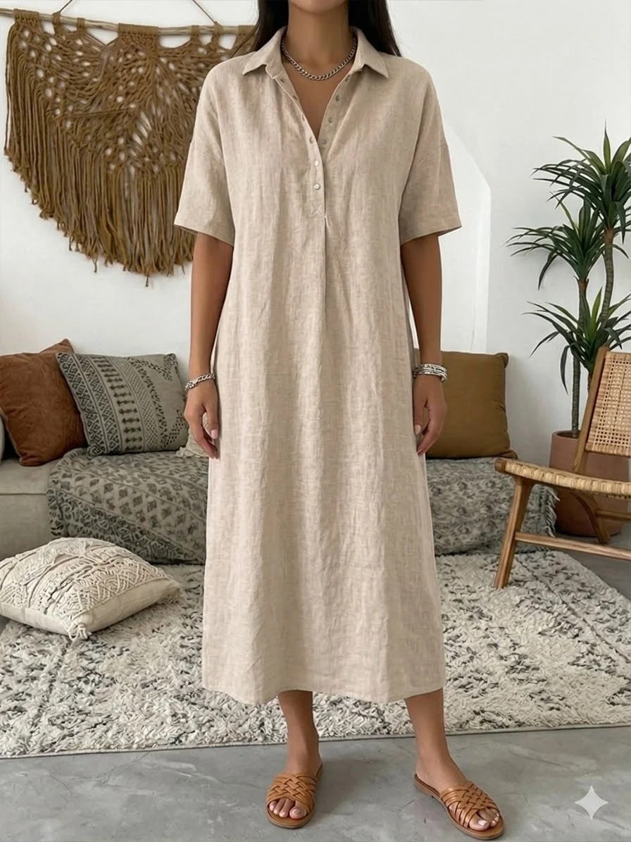 👗Damen lässiges Hemdkleid aus Leinen-Mischung
