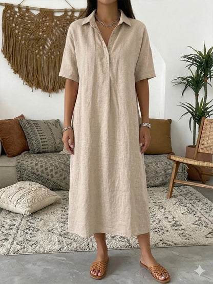👗Damen lässiges Hemdkleid aus Leinen-Mischung