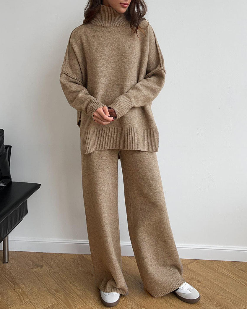 Slouchy turtleneck sweater and pants suit