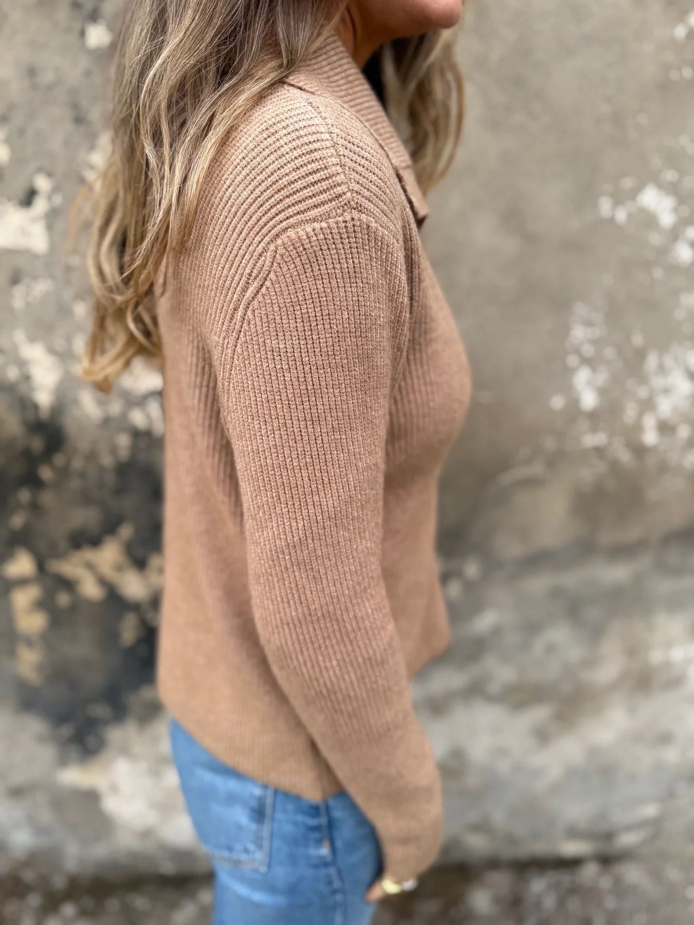 Loose Cropped Button Lapel Sweater Jacket