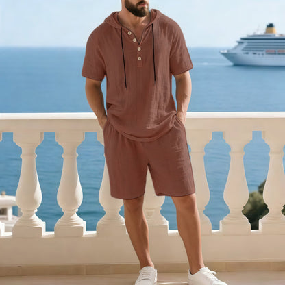 Hochwertiges Sommer-Zweiteiler-Set für Herren | Lässiges Kurzarmhemd + Shorts【Kostenloser Versand】