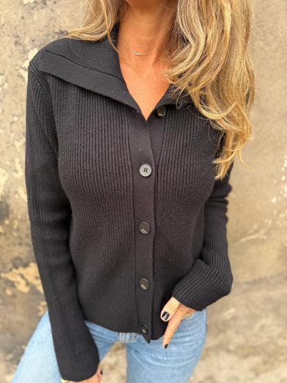 Loose Cropped Button Lapel Sweater Jacket