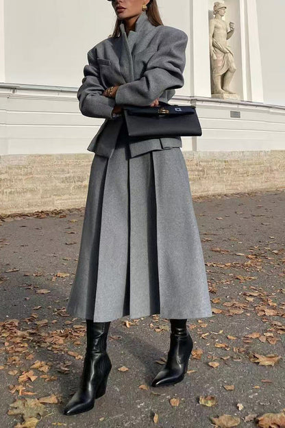 Lapel single-breasted slim-fit woolen suit jacket and skirt two-piece suit