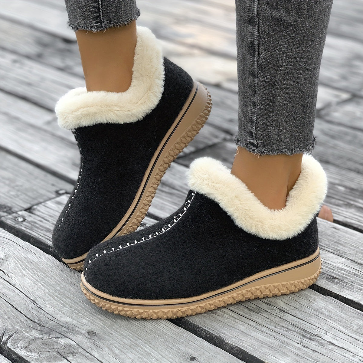 Thick-soled short-tube slip-on cotton shoes