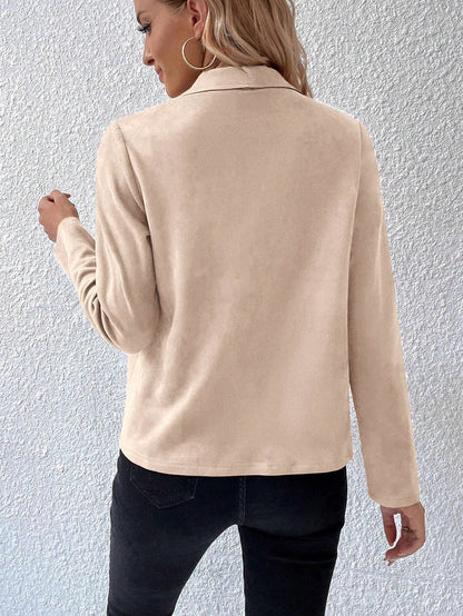 Suede Collar Solid Long Sleeve Cropped Jacket