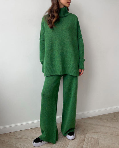 Slouchy turtleneck sweater and pants suit