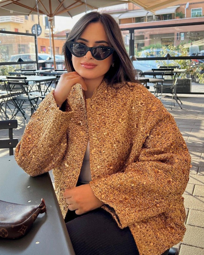 Aspen Gold Sequined stand-up collar jacket