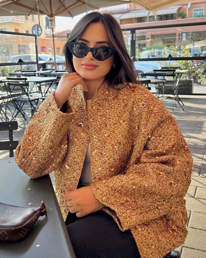 Aspen Gold Sequined stand-up collar jacket
