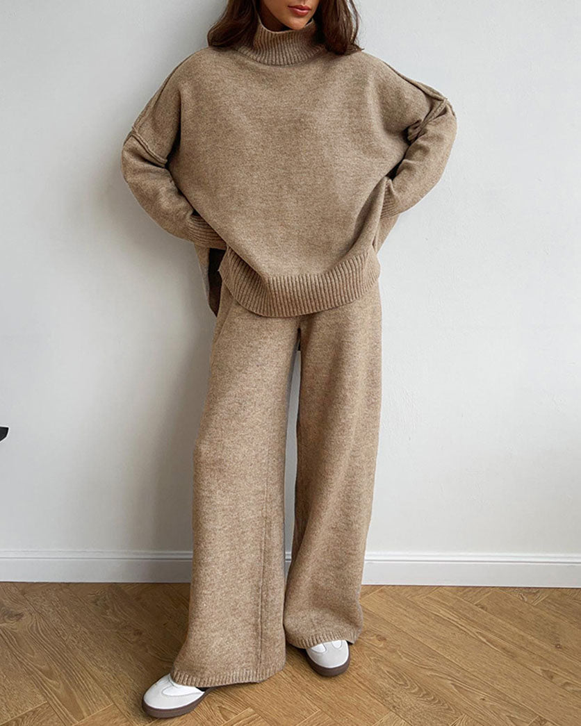 Slouchy turtleneck sweater and pants suit