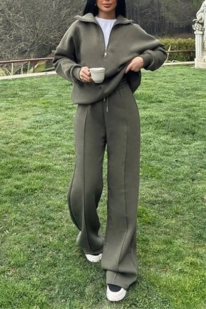 Thrifted Vibes half-open pullover sweatshirt and pants two-piece set