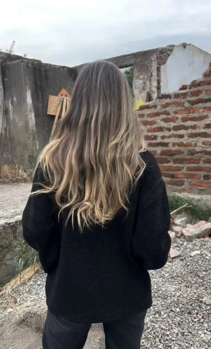 Loose irregular button high collar fleece jacket