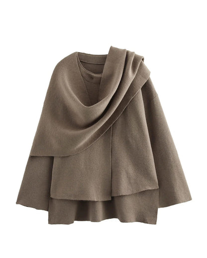 Parisian Boulevard Asymmetric scarf cropped knitted jacket