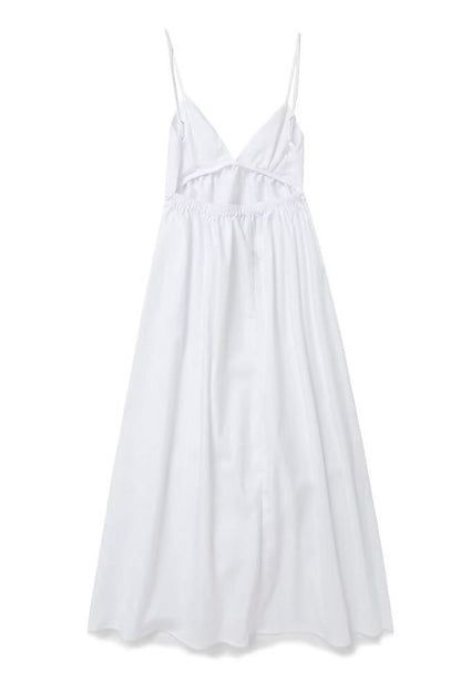 White V-neck halter top large hem dress