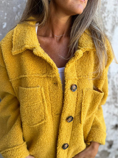 Single-breasted lamb wool lapel coat