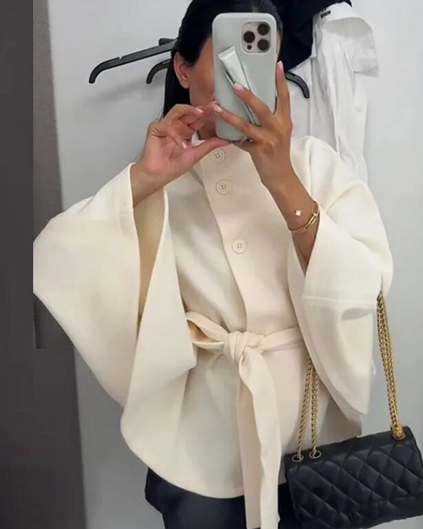 Highland Moor Stand collar belt single-breasted woolen coat