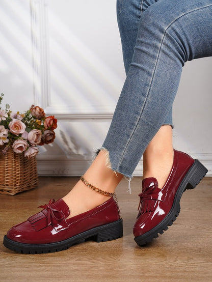 Shiny Patent Tassel Flat Loafers