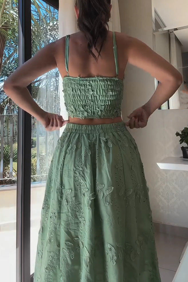 Two-piece camisole top and lace casual holiday skirt set