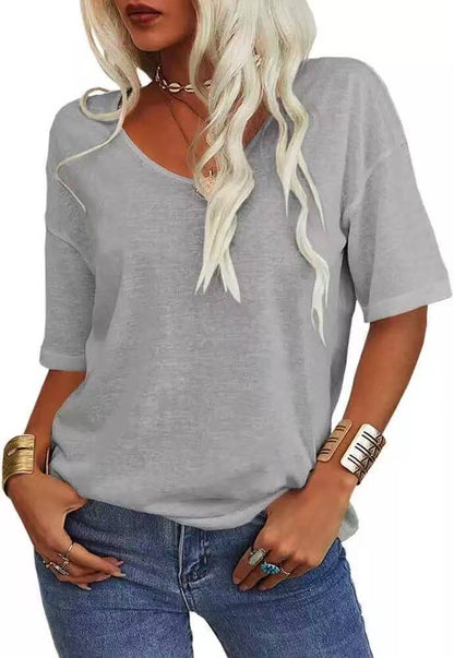 🔥Letzter Tag 63 % Rabatt🔥Einfarbiges Damen-T-Shirt mit V-Ausschnitt – 12 FARBEN