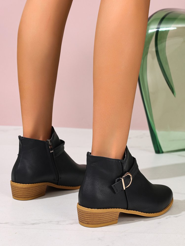 Classic Side Zipper Metal Buckle Chelsea Boots