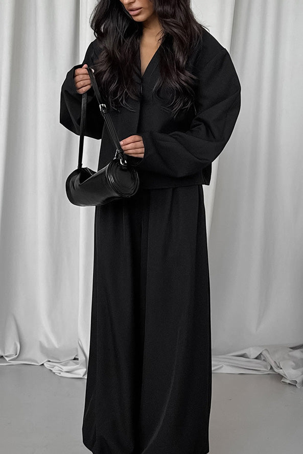 Simple V-neck top and loose trousers two-piece suit