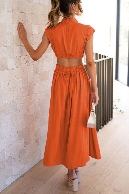 Light of My Life Cutout Waist Pocketed Vacation Midi Dress