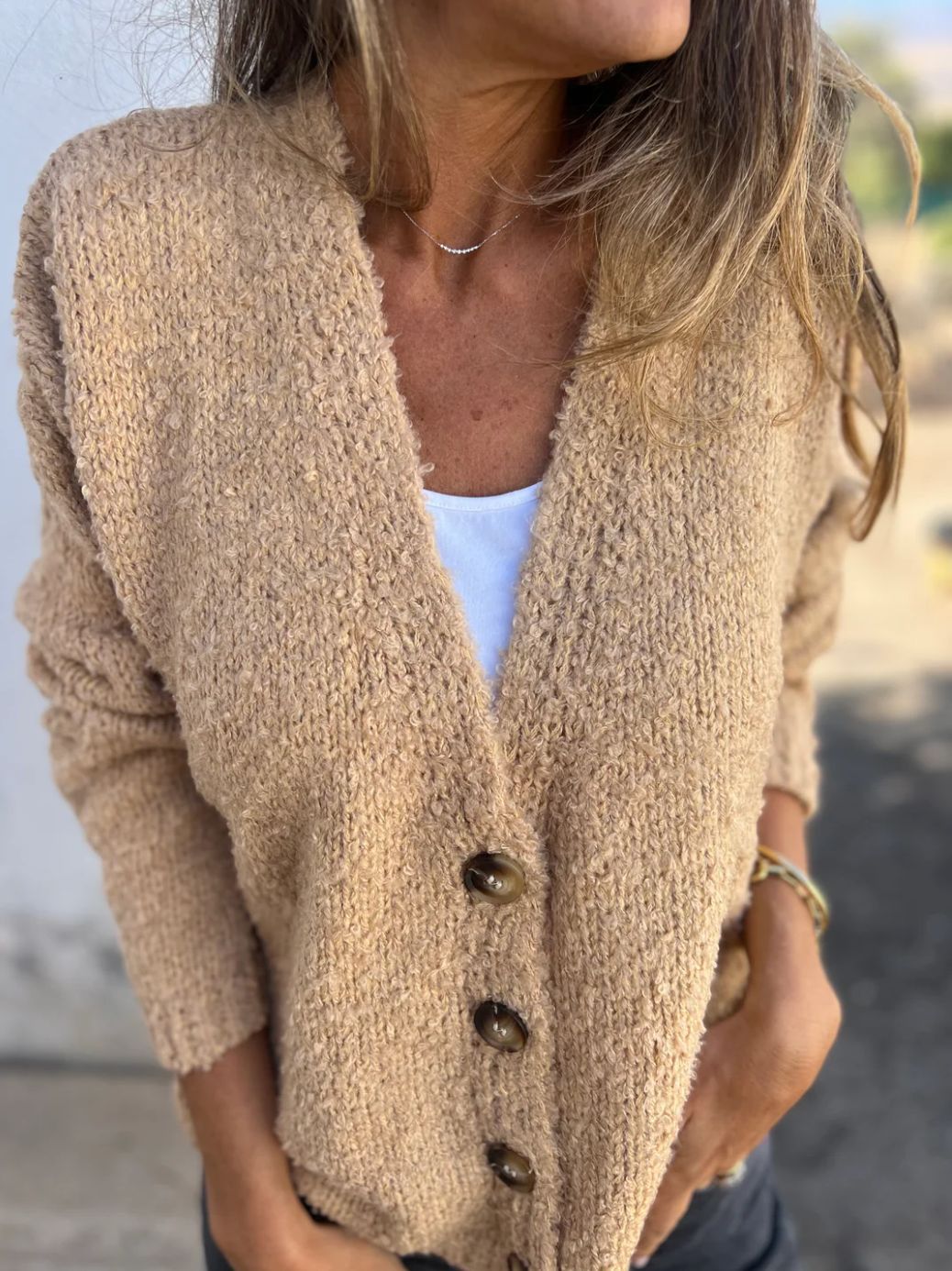 Solid Color Polar Fleece Button Knit Cardigan