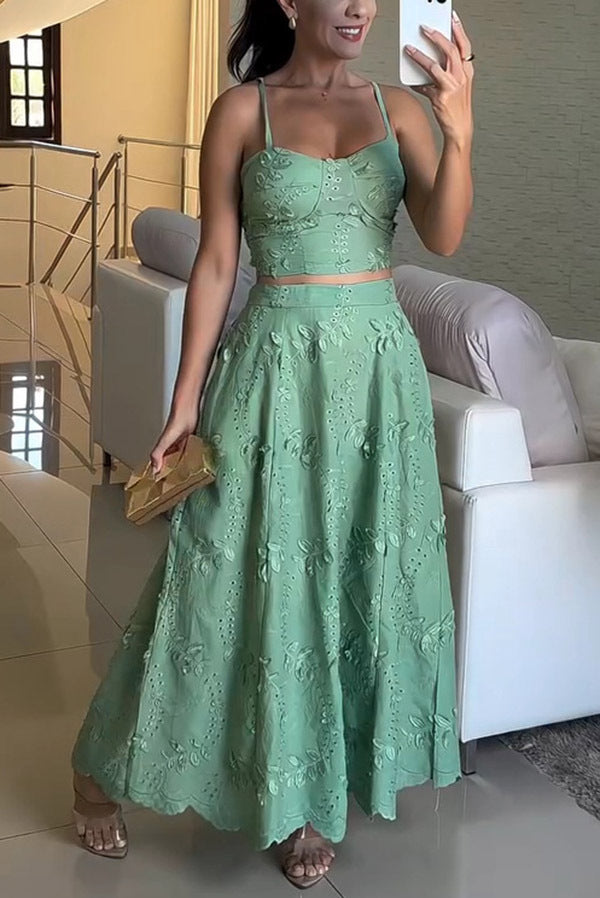 Two-piece camisole top and lace casual holiday skirt set