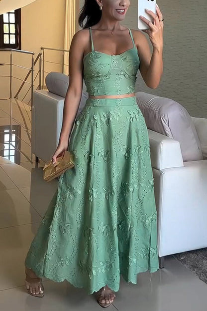 Two-piece camisole top and lace casual holiday skirt set