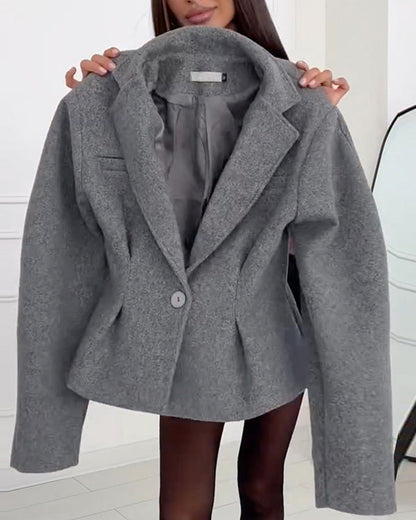 Sweet short single-breasted one-button long-sleeved suit collar woolen coat