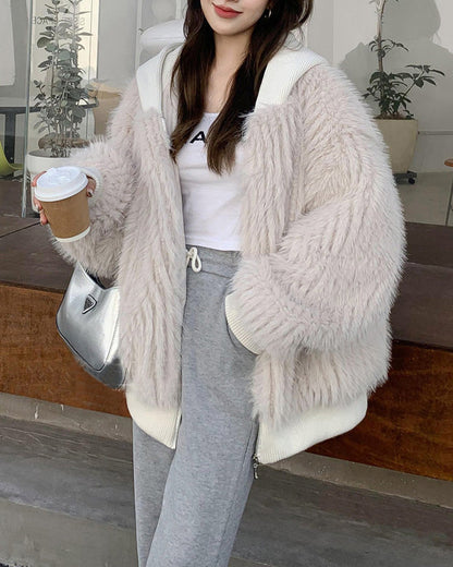 Hooded Loose Faux Fox Fur Jacket